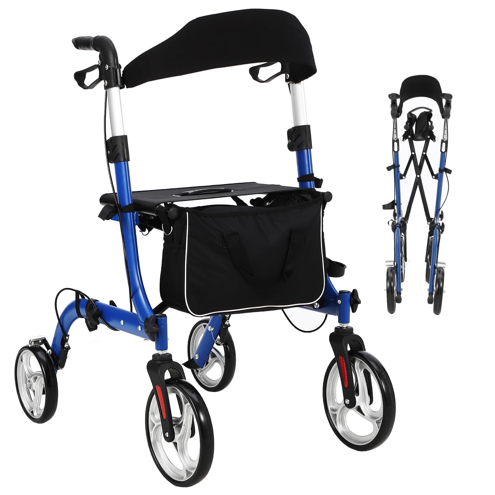 Garvee 2-in-1 Folding Walker & Transport Chair, 300lbs Capacity All-Terrain Rollator with Dual Brake System & Storage Bag, Lightweight Aluminum Frame 