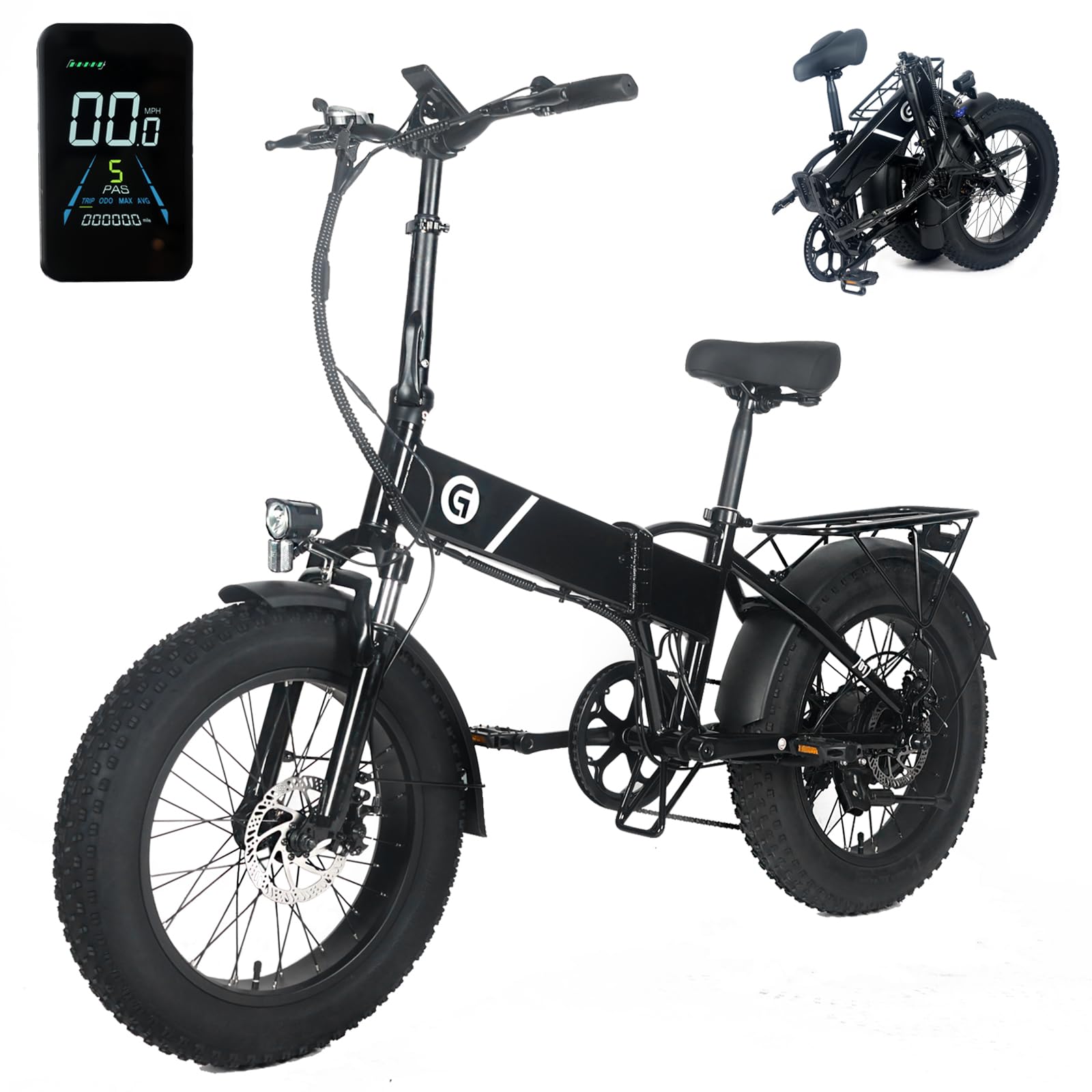 Garvee 20" x 4.0 Fat Tires Folding Electric Bike for Adults, 48V Removable Lithium Battery 750W Peak Power E-Bike, Large LCD Display, 6 Levels of Peda