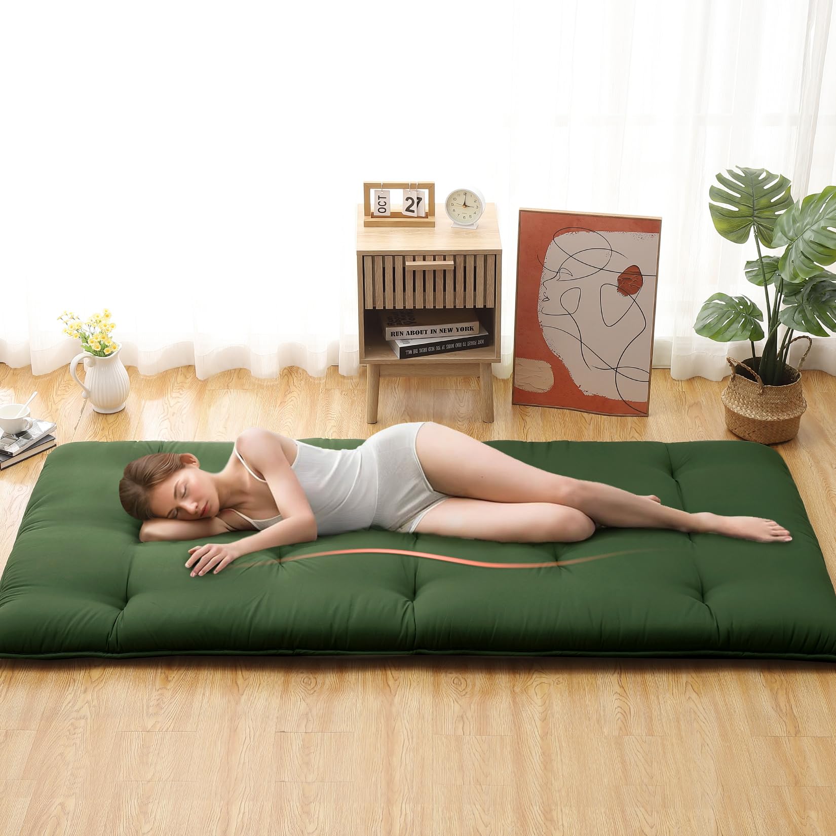 Garvee Japanese Futon Floor Mattress, Twin Size Futon Mattress Foldable Floor Bed Mattress, Roll Up Portable Sleeping Floor Mattress, Tatami Mat Kids 