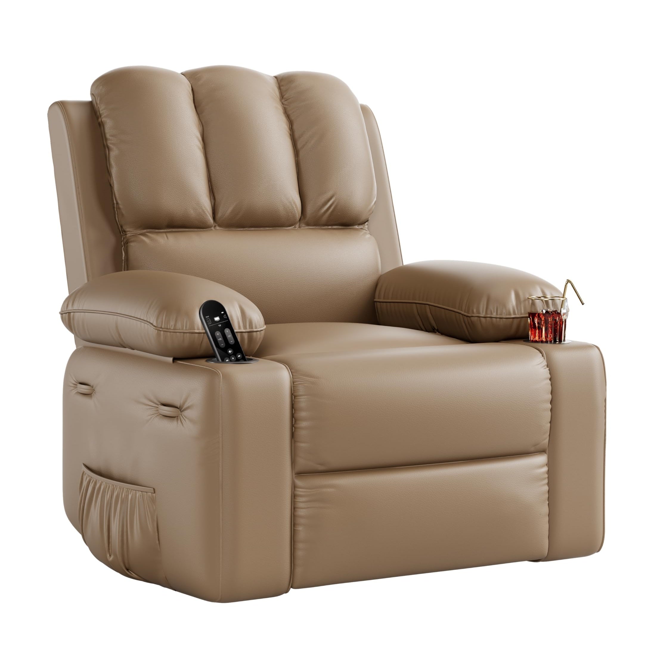 Garvee 22'' Rocker Swivel Recliner Chair, Lazy Boy Recliner for Adults, with 1.5X Sponge Filling, Side Pocket, and Cup Holder, for Living Room, Bedroo