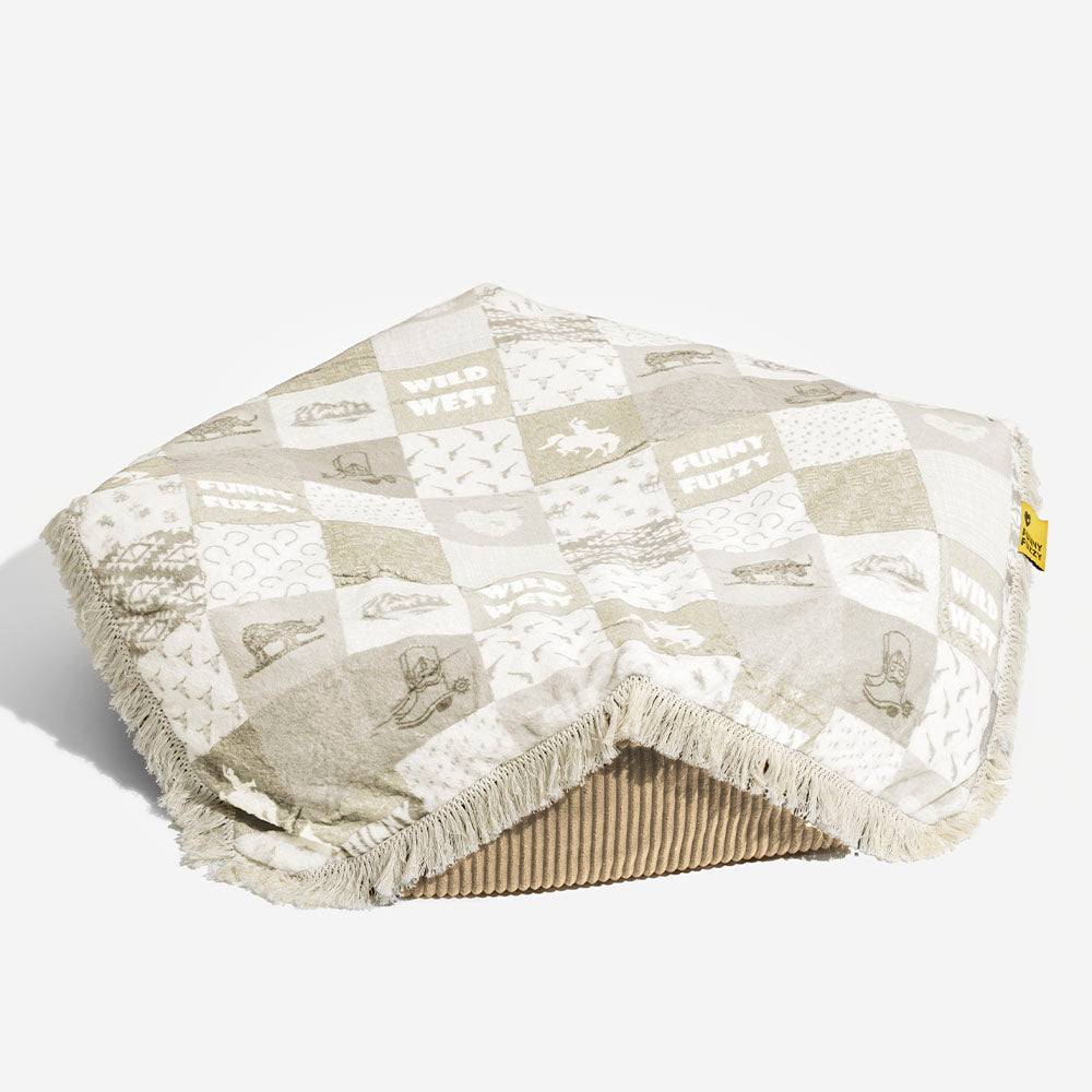 Washable Anti-Scratch Boho Tassel Calming Round Dog Bed - Hunter Night, Beige - S