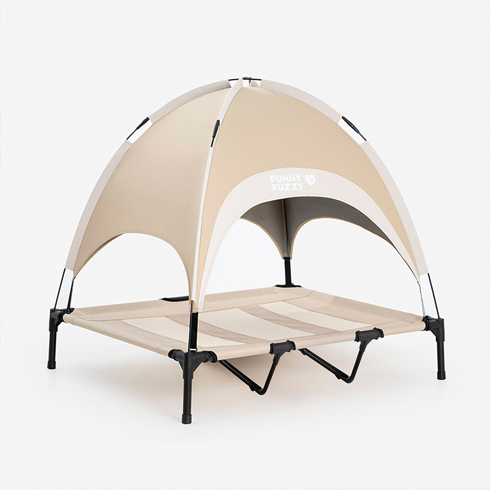 Multi-Functional Breathable Cooling Elevated Dog Bed with Canopy - PawAir, Khaki - XL