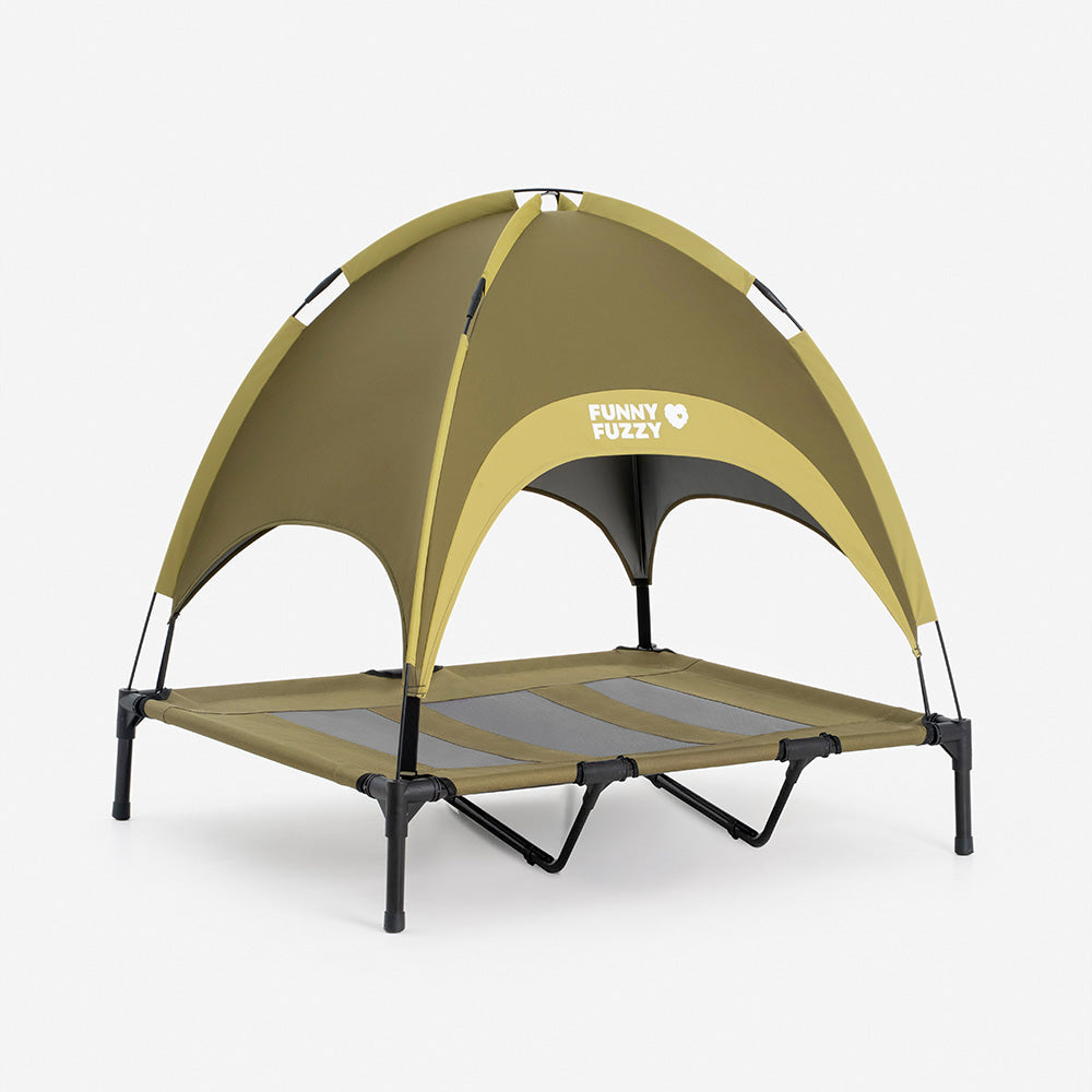 Multi-Functional Breathable Cooling Elevated Dog Bed with Canopy - PawAir, Green - XL