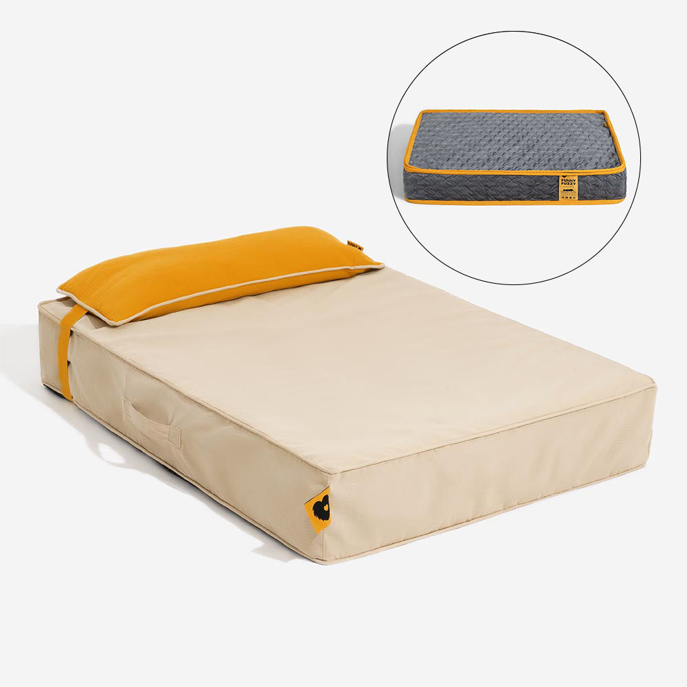 Colorblock Waterproof Removable Dog Bed Cover and Pillow Set - Everdream, Beige Cover+Dog Bed - XL