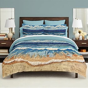 Summer Seaside Duvet Cover Set Cotton Aqua Ocean Pattern Set Soft 3-Piece Luxury Bedding Set Home Decor Gift Twin Full King Queen Size Duvet Cover