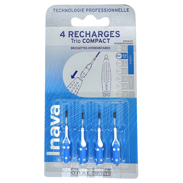 Inava Trio Compact - Interdental Brushes ISO 1 0.8mm Narrow - 4 Blue Refills