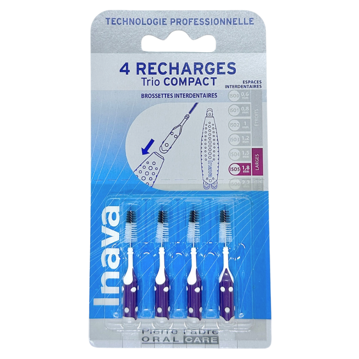 Inava Trio Compact - Interdental Brushes ISO 5 1.8mm Wide - 4 Refills Purple