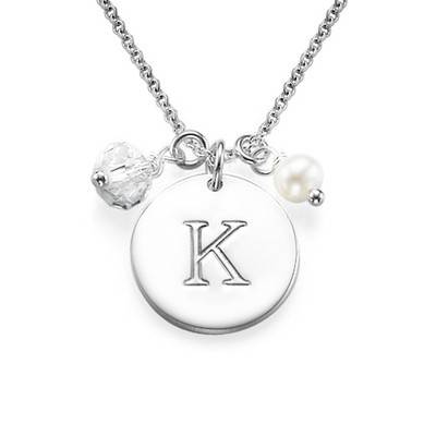 Initial Disc Necklace with Charm in Sterling Silver