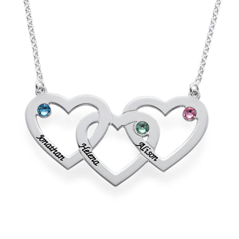 Intertwined Hearts Necklace with Birthstones in Sterling Silver