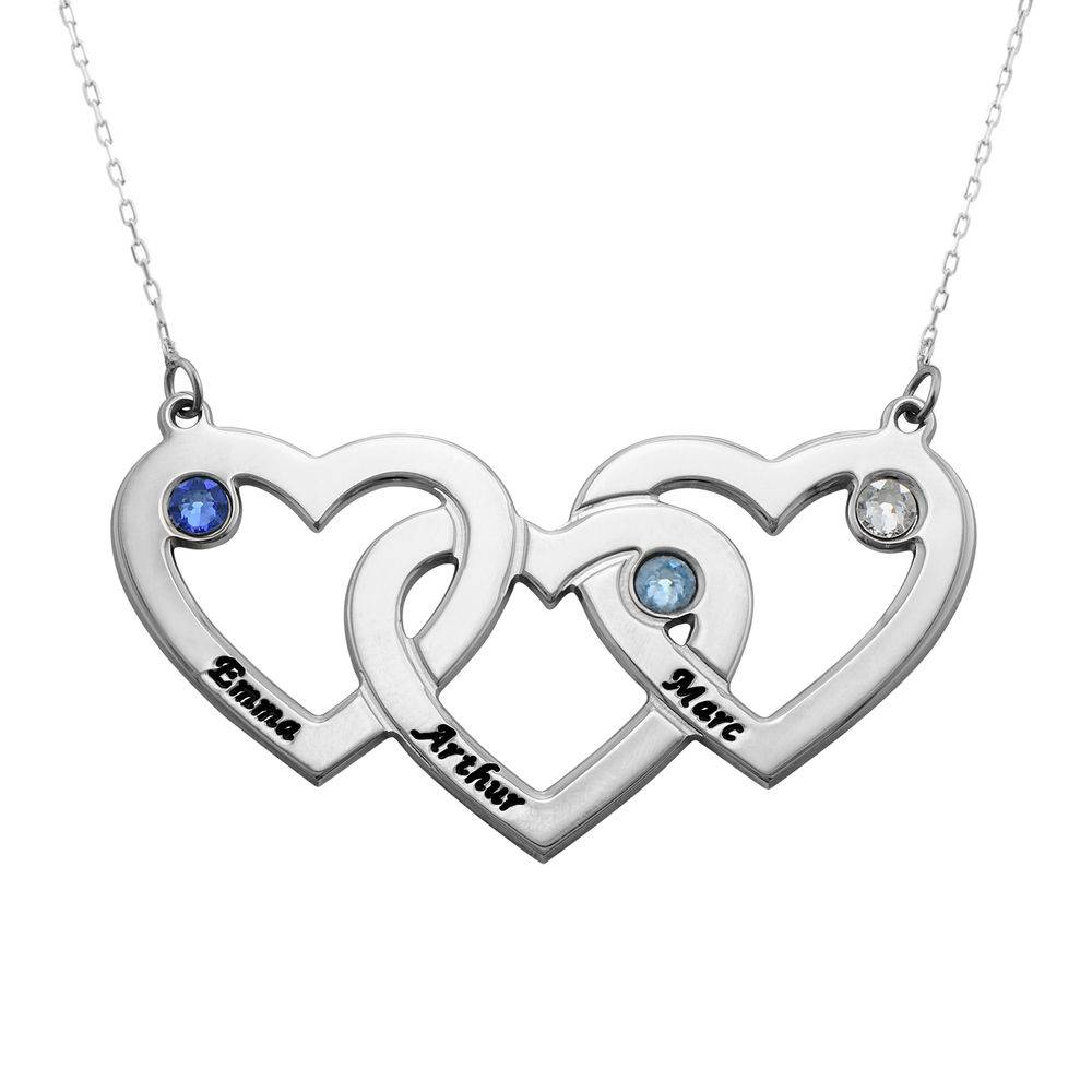 Intertwined Hearts Necklace with Birthstones in 10K Solid White Gold