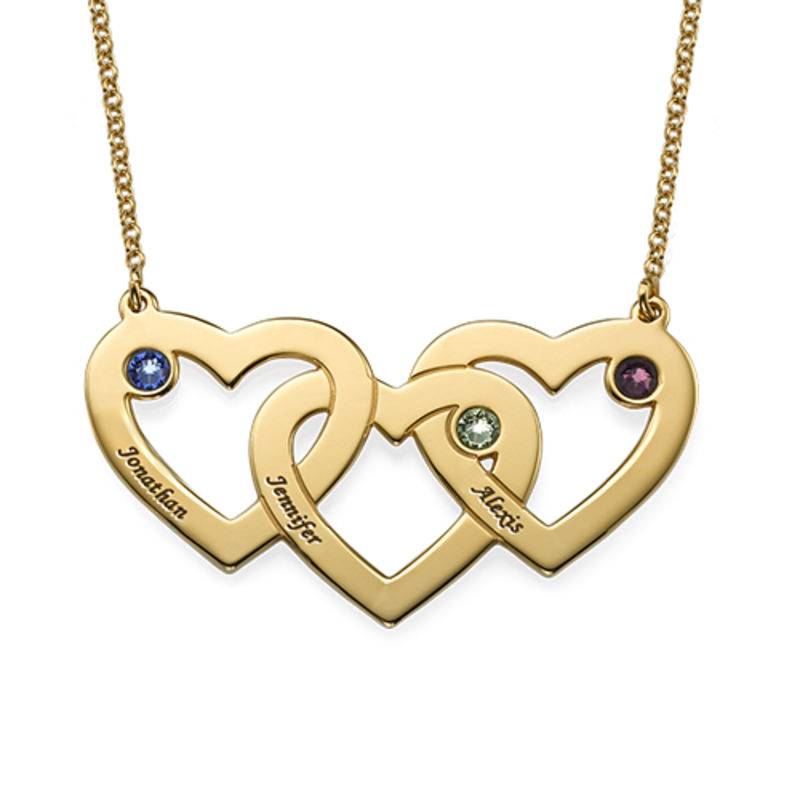 Intertwined Hearts Necklace with Birthstones in 18K Gold Vermeil