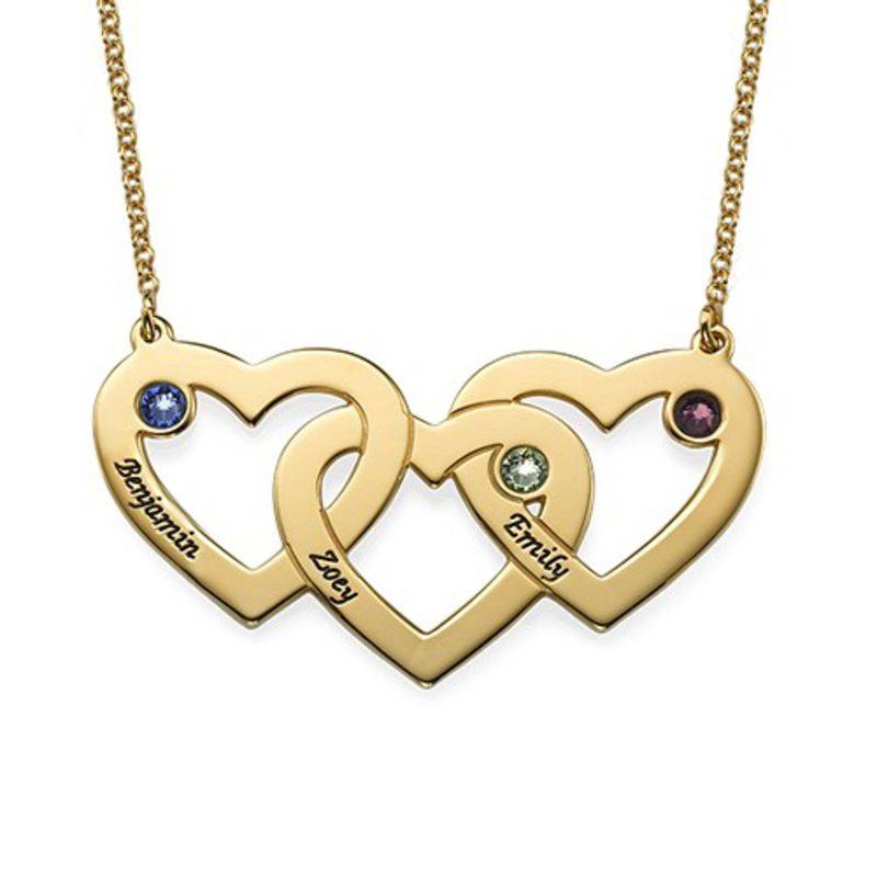 Intertwined Hearts Necklace with Birthstones in 18ct Gold Plating