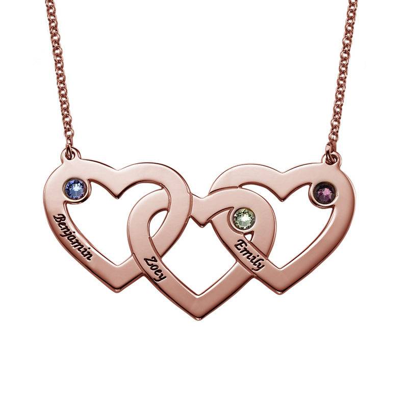 Intertwined Hearts Necklace with Birthstones in 18ct Rose Gold Plating