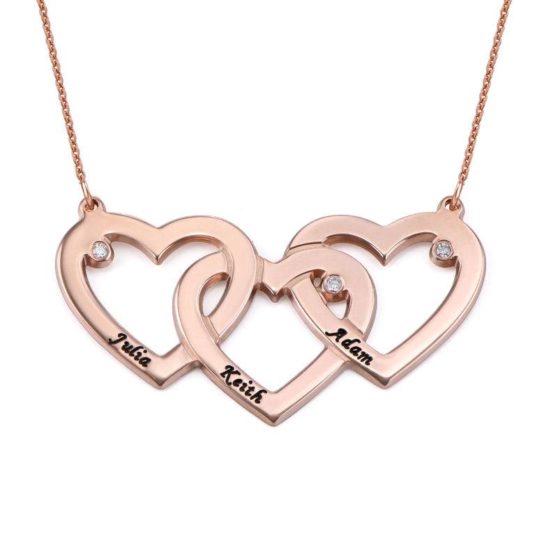 Intertwined Hearts Necklace with Diamonds in 18K Rose Gold Plating
