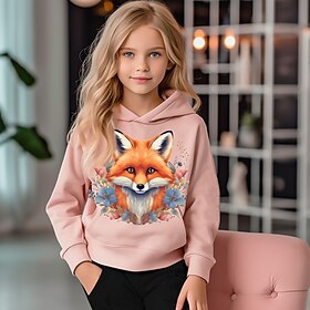 Girls' 3D Graphic Cartoon Fox Hoodie Long Sleeve 3D Print Summer Spring Fall Active Fashion Cute Polyester Kids 3-12 Years Outdoor Casual Daily Regular Fit