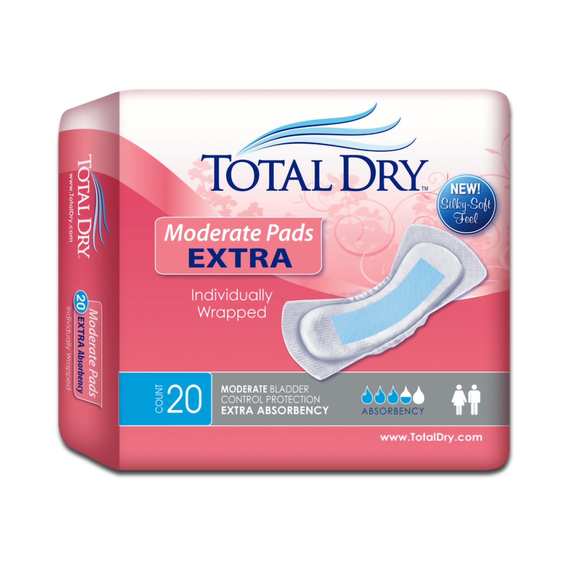 TotalDry Moderate Extra Bladder Control Pad, 11-Inch Length, Case of 180