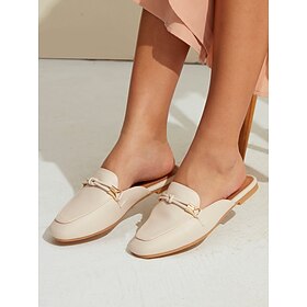 Mulheres Tamancos Escritório Trabalho Diário Presilha Sem Salto Elegante Férias Negócio Couro Sintético Mocassim Castanho Claro Preto Cáqui