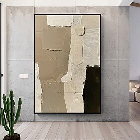 conjunto de 2 grandes pinturas em tela abstratas marrons feitas à mão arte de parede bege pintura abstrata preta arte de parede marrom texturizada pintura arte
