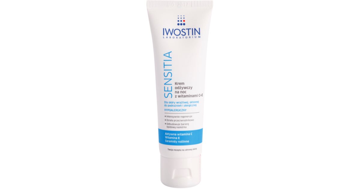 Iwostin Sensitia crème de nuit nourrissante aux vitamines C et E pour peaux sensibles et allergiques 50 ml