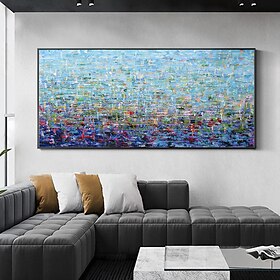 Handmade Oil Painting Canvas Wall Art Decoration Abstract Knife Painting Landscape Blue  For Home Decor Rolled Frameless Unstretched Painting