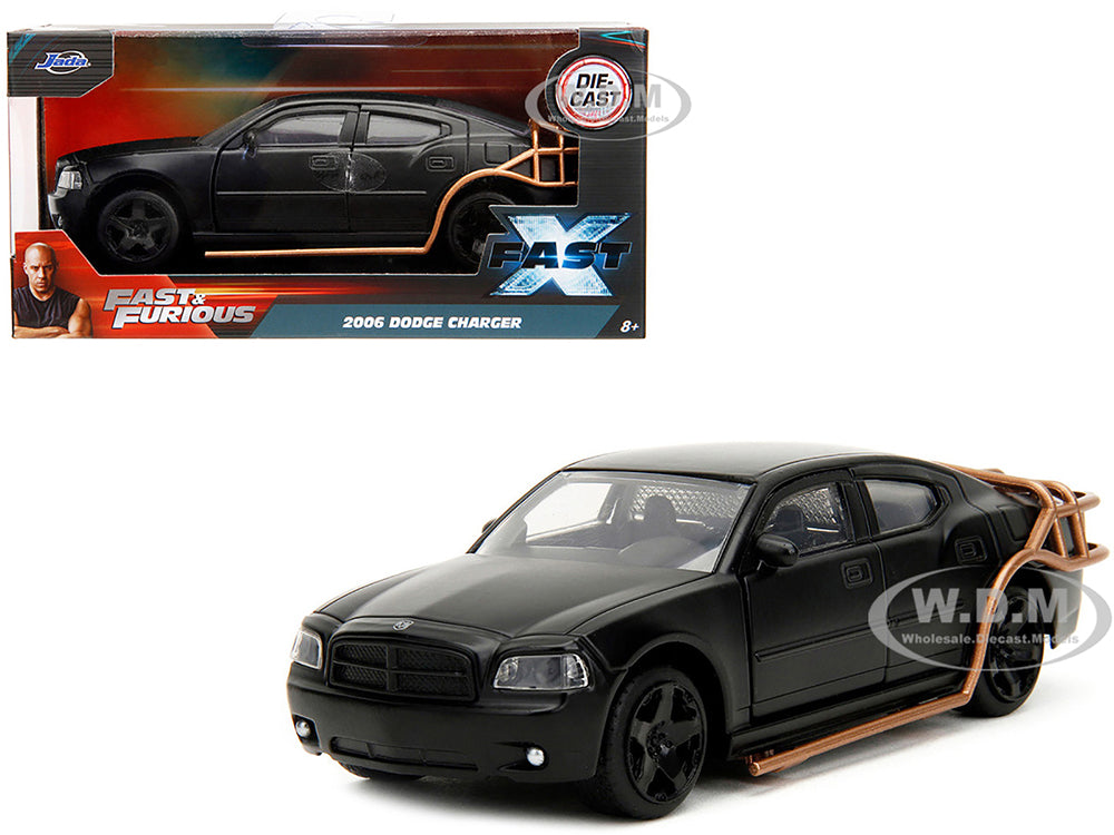 2006 Dodge Charger Matt Black with Outer Cage "Fast &amp; Furious" Series 1-32 Diecast Model Car by Jada