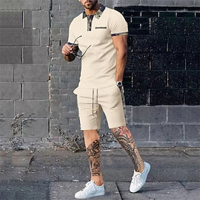 Voor heren Wafel poloshirt Golfshirt Werk Casual Revers Korte mouw Basic Modern Kleurenblok Beer Lapwerk nappi Lente zomer Normale pasvorm Zwart Wit blauw Khak