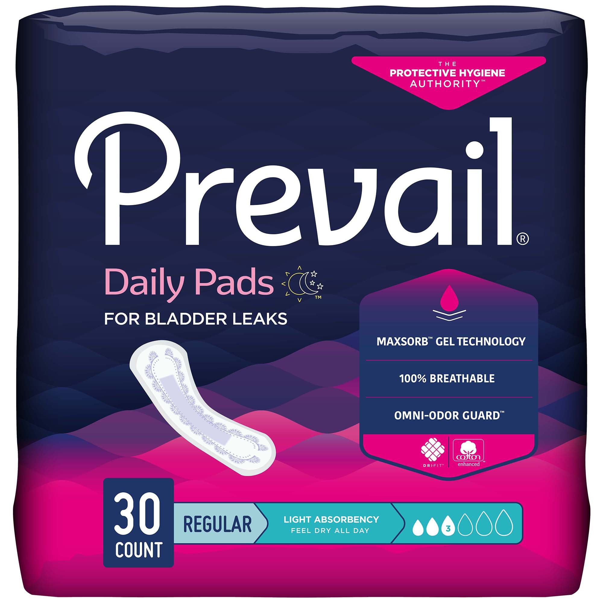 Prevail Daily Pads Light Absorbency Bladder Control Pad, 91-4 Inch, Bag of 30