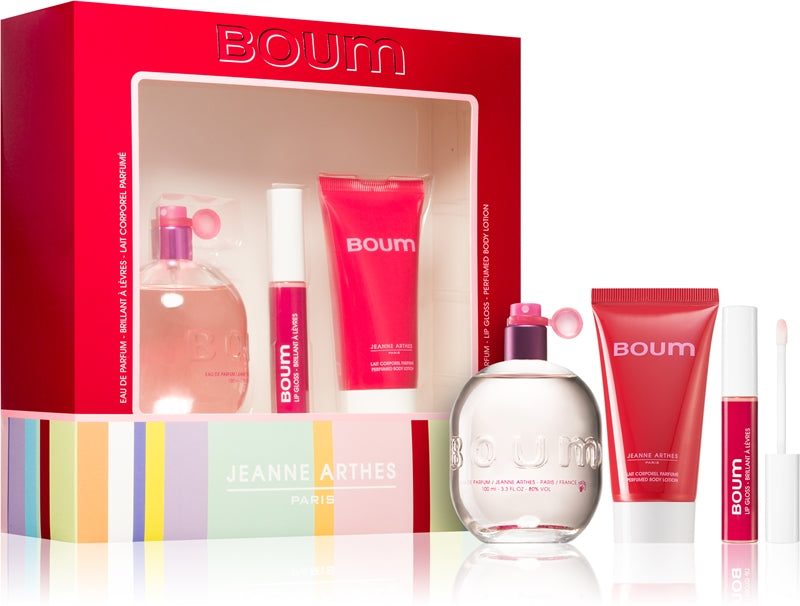 Jeanne Arthes Boum gavesæt til kvinder Eau de Parfum 100 ml + parfumeret kropsmælk 50 ml + lipgloss 8 ml