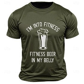 Fitness Beer in My Belly Letter Printed Funny Tee Men's Graphic Cotton Blend T Shirt Sports Classic Shirt Short Sleeve Comfortable Tee Summer Spring Fashion De