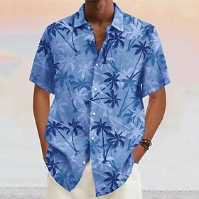 Men's Shirt Coconut Tree Graphic Prints Turndown Yellow Pink Wine Navy Blue Blue Outdoor Street Short Sleeves Print Clothing Apparel Fashion Designer Casual So