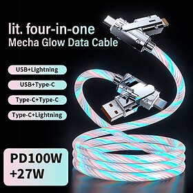 pd27w 100w zinklegering 2-tow 2-sterren oogverblindende streamer snel opladen datakabel 4-in-1 lichtgevende oplaadkabel