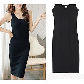 Women's Tank Dress Plain Crew Neck Midi Dress Basic Classic Daily Sleeveless Summer Spring