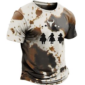 Cowboy Designer estilo ocidental Homens Impressão 3D Camiseta Festa Rua Casual Camiseta Branco Manga Curta Gola Redonda Camisa Verão Primavera Roupa S M L XL X