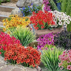 Fausses fleurs 1 pièce, jardinière suspendue d'intérieur et d'extérieur, plantes en faux plastique sans décoloration pour boîte de fenêtre, vase, décoration de