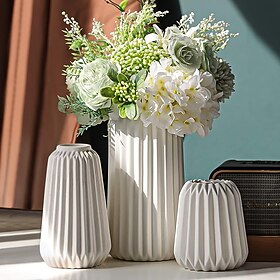 Ensemble de vases en céramique élégants 3 pièces-ensemble, décoration minimaliste pour la maison, ensemble d'œuvres d'art décoratives blanches, décoration de l