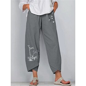 Women's Plus Size Loungewear Pants Butterfly Trees Fashion Casual Soft Home Daily Bed Linen Breathable Long Pant Pant Summer Spring Black Blue