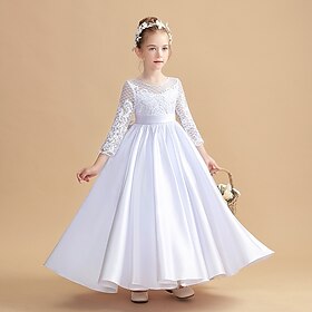 Infantil Para Meninas Vestido de festa Côr Sólida Meia Manga Espetáculo Com Transparência Princesa Doce Com Transparência Longuette Vestido da bainha Vestido D