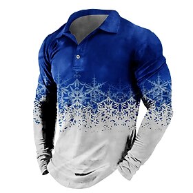Men's Polo Shirt Golf Shirt Graphic Prints Snowflake Turndown Yellow Wine Blue Green Gray 3D Print Street Casual Long Sleeve Print Button-Down Clothing Apparel