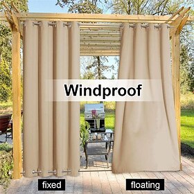 Waterproof Outdoor Curtain Privacy, Sliding Patio Curtain Farmhouse Drapes, Pergola Curtains Grommet For Gazebo, Balcony, Porch, Party, Hotel, 1 Panel