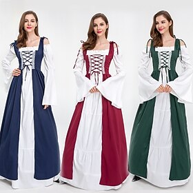 Rétro Vintage Epoque Médiévale Renaissance Robe Survêtement la demoiselle Viking Elfe Femme Mascarade Vacances Casual Quotidien Robe
