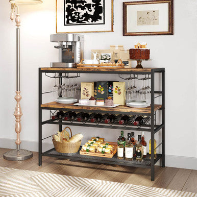 41-Inch 4-Tier Bar Table with Wine Rack & 4 Rows of Glass Holders