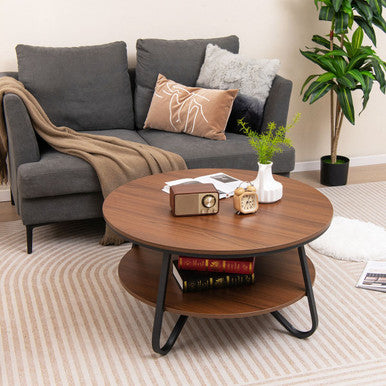 2-Tier Round Coffee Table with Wood Grain Finish