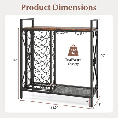 21-Bottle Wine Rack Organizer with 2-Row Slant Glass Holders - Wine Rack-Black & Gold