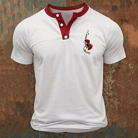 Homens Camiseta Camisa Henley Camisetas Camisa de manga curta T-shirt Bloco de cor Instrumento Musical Henley Rua Férias Manga Curta Patchwork Imprimir Roupa M
