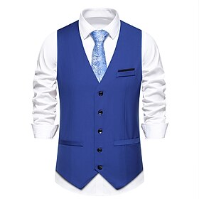 Homens Colete Gilet Roupa Diária Férias Para Noite Vintage Moda Primavera  Outono Botão Poliéster Confortável Tecido Não Trespassado Decote V Normal Preto Vinh