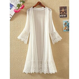 Women's Cardigan Outdoor Lace Plain Breathable Fashion Regular Fit Outerwear 3-4 Length Sleeve Summer Black S