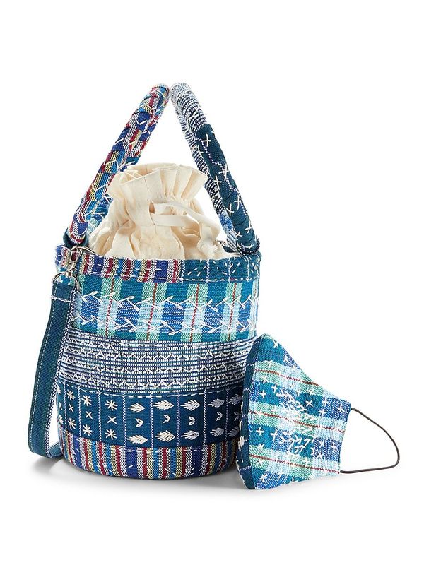 Women's 2-piece Jussara Patchwork Bucket Bag & Face Mask Set - Blu - Blu