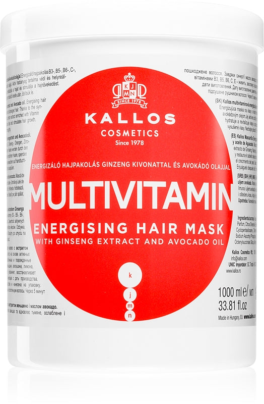 Kallos Multivitaminico con estratto di Ginseng e Maschera Capelli Avocado - 1000ml