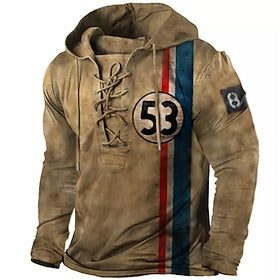 Voor heren Uniseks Trui met capuchon Verontruste hoodie Lichtgroen blauw Paars Bruin Groen Capuchon Nummer Grafische prints Veters Afdrukken Sport  Outdoor Dag