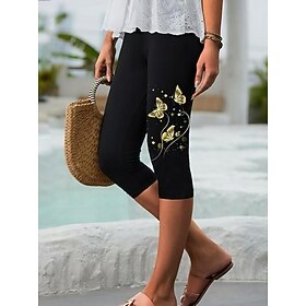 Women's Leggings Capri shorts Print Calf-Length Black